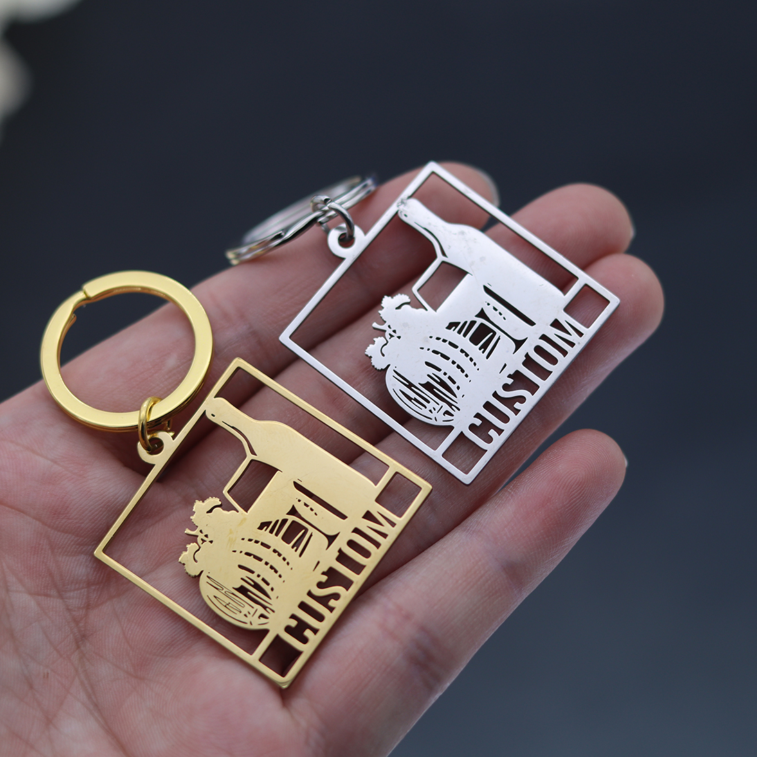 Wine In Beer Name - QIAMNI Custom Name Engraved Date Keychain