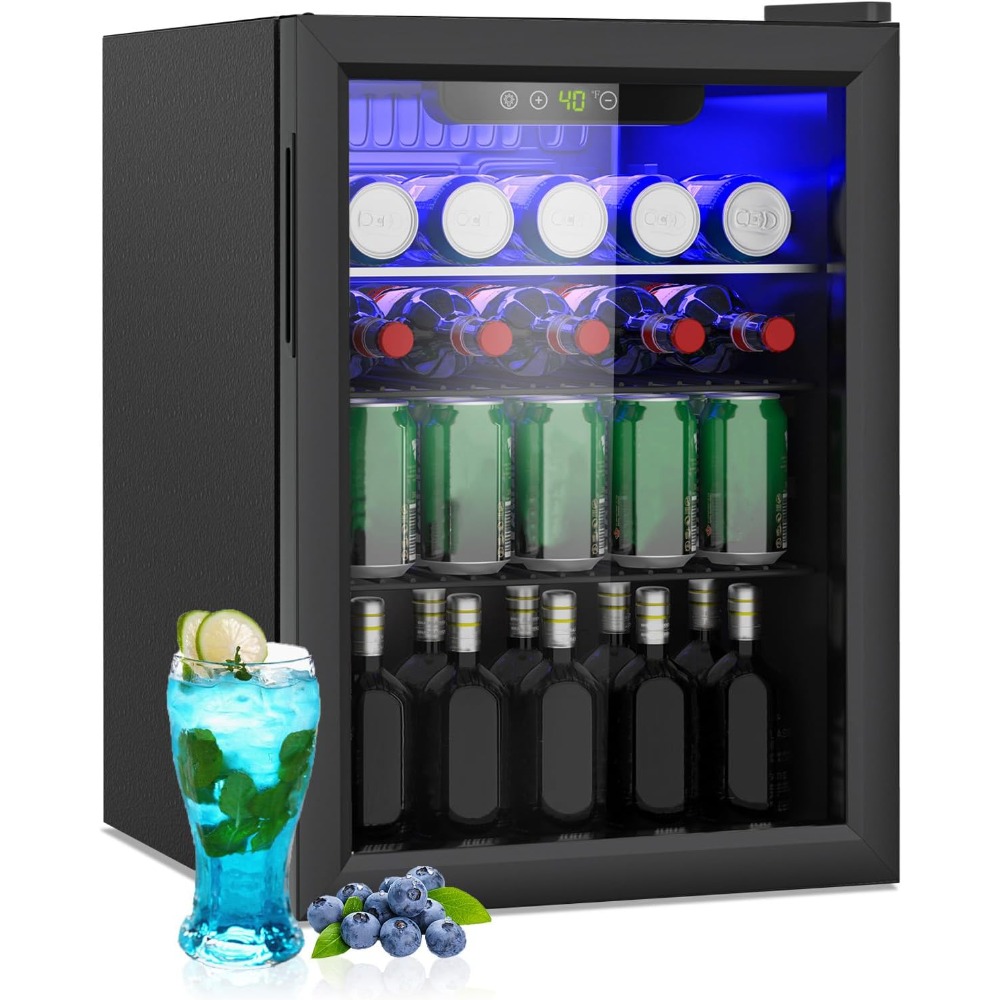 Wine Beer Fridge Small - Compact Beverage Refrigerator, 95 Can/2.6 Cubic