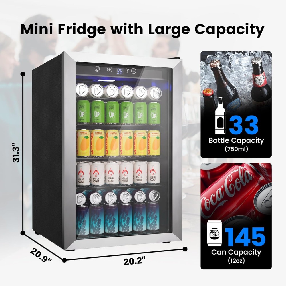145 Can Mini Fridge Glass Door - Wine Beer Fridge Small incelemesi ve fiyatı
